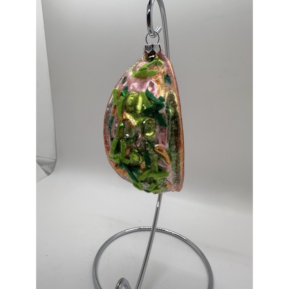 Glass Taco Christmas Ornament Hand Painted Food Theme Felt Lettuce Glitter